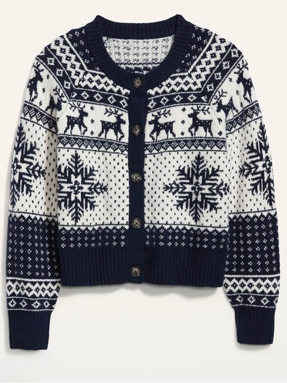 Old Navy Navy & White Fair Isle Button-Front Cardigan Sweater Sz S
